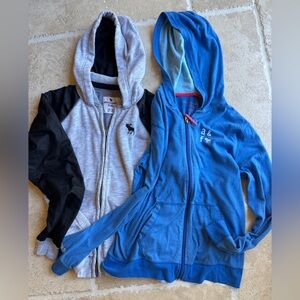 Two pack! Abercrombie Kids Gray Hoodie sweatshirt and blue jersey hoodie